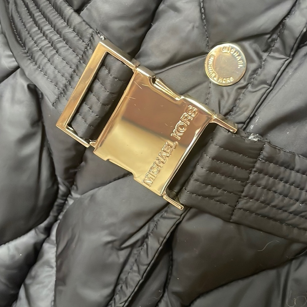 Brand New Michael Kors Black Down Alternative Zippered Faux Fur Hooded Belt Coat - Picture 7 of 16